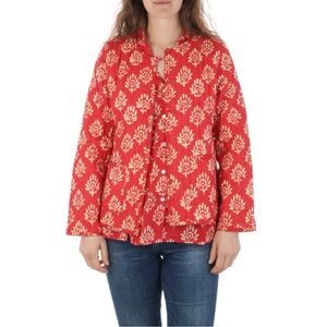 Maison Hotel Red & Yellow Floral Print Quilted Lightweight Cotton Jacket sz L